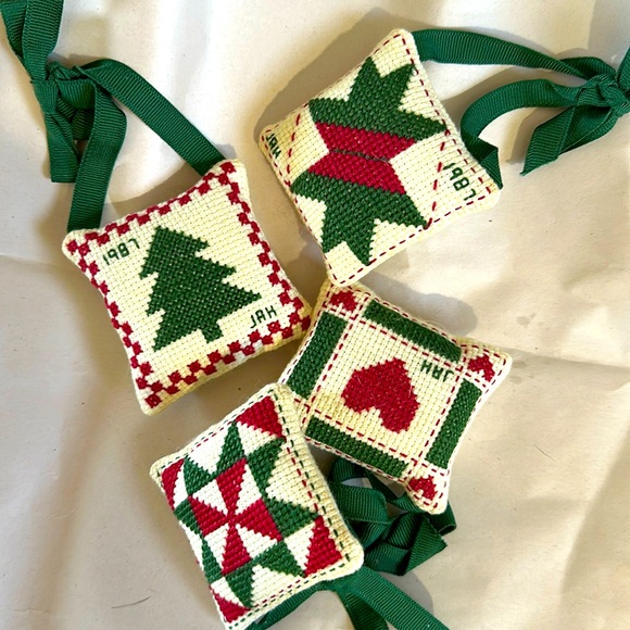 Vintage handcrafted cross stitch Christmas ornaments-4 - Picture 1 of 9
